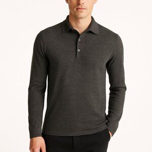 Burberry Uniform Sweater Polo Men's S Charcoal Melange Extra Fine Merino Wool